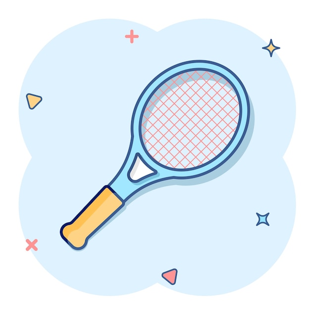 Ícono de raqueta de tenis en estilo cómico Ilustración vectorial de dibujos animados de raqueta para juegos en un fondo aislado