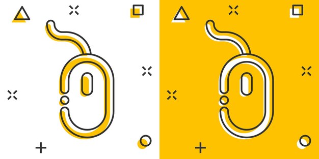 Icono de ratón de computadora de dibujos animados vectoriales en estilo cómico Pictograma de ilustración de signo de cursor de computadora Concepto de efecto de salpicadura de negocio de ratón