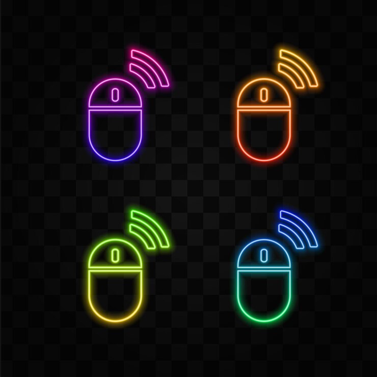Vector icono de ratón de computadora en el fondo de la tecnología de internet estilo neón