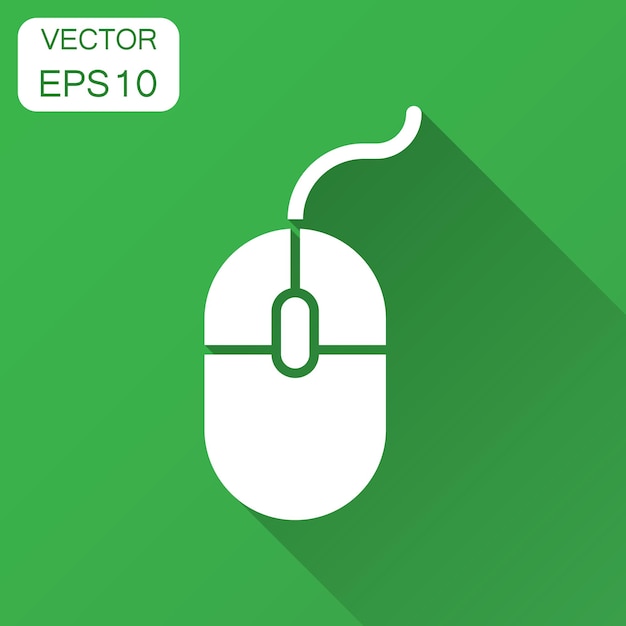 Vector icono del ratón de computadora ilustración vectorial con sombra larga pictograma del cursor del ratón del concepto comercial