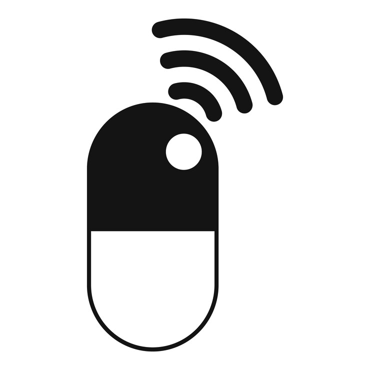 Vector icono del ratón de computadora inalámbrico que transmite la señal de datos