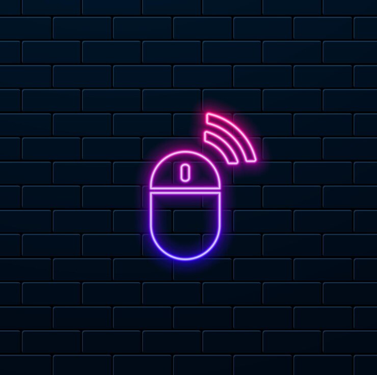 Vector icono de ratón de computadora con signo de estilo neón icono relacionado con la tecnología dispositivo inteligente icono de estilo glifo sólido