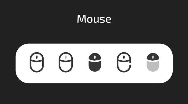 Icono del ratón en un fondo negro en 5 estilos diferentes