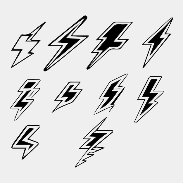 Icono de rayo rayo Colección de iconos de vector de rayo eléctrico Signo de rayo