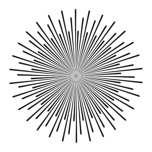 Icono de rayos circulares en estilo retro Patrón de puntos divertidos Fuegos artificiales de sol Ilustración vectorial