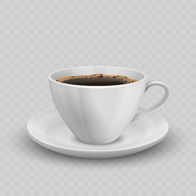 Icono realista moderno con vista frontal de la taza de café negro