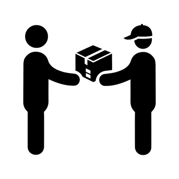 Icono de recepción del paquete del repartidor Diseño vectorial negro