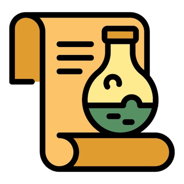 Icono de receta y matraz Receta de contorno y icono de vector de matraz color plano aislado