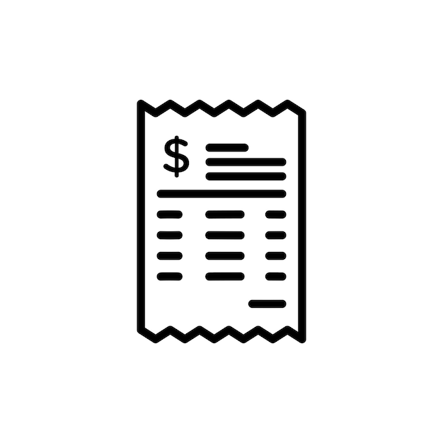 Icono de recibo conjunto pago de impuestos símbolo de recibo vectorial orden factura de compra signo de crédito icono de factura de deuda en negro relleno y estilo delineado