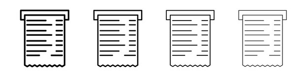 Icono de recibo en papel Conjunto de símbolos de señales de contorno