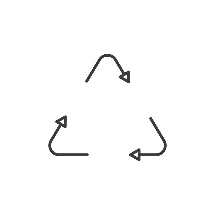 Vector icono de reciclaje conjunto de materiales de desecho reutilización símbolo vectorial de flecha paquete de papel reciclado signo de flecha en negro relleno y estilo delineado