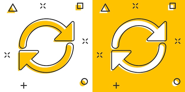 Icono de reciclaje en estilo cómic Reutilizar ilustración vectorial de dibujos animados sobre fondo blanco aislado Concepto de negocio de signo de efecto de salpicadura de reciclaje