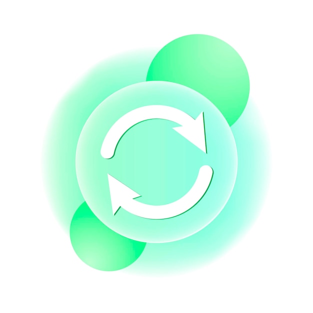 Icono de reciclaje ilustración vectorial redonda del elemento de diseño para la etiqueta de cero residuos o el signo promocional en estilo de morfismo de vidrio