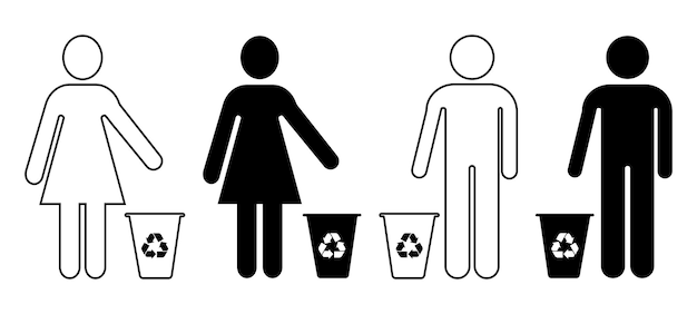 Icono de reciclaje mantener limpios los residuos arrojar basura basura hombre mujer canasta contaminación del medio ambiente