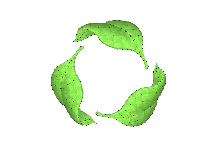 Icono de reciclaje de tres hojas verdes concepto de embalaje sostenible de biodegradabilidad