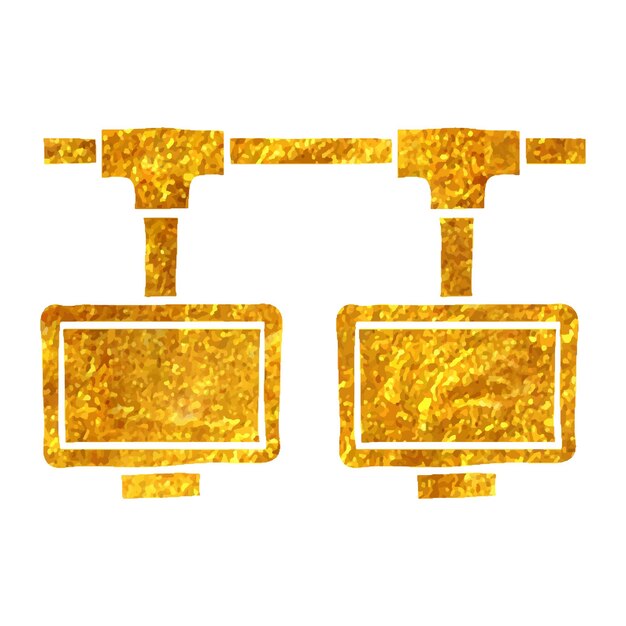 Icono de red de área local dibujado a mano en la ilustración de vector de textura de hoja de oro