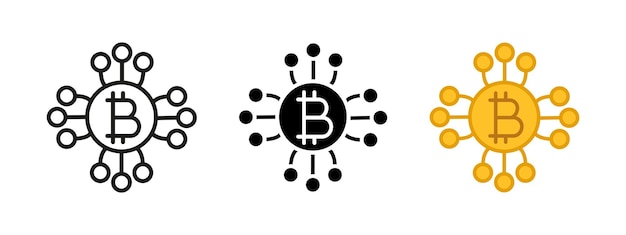 Icono de la red blockchain de Bitcoin Vector de criptomoneda descentralizado Transacción financiera digital