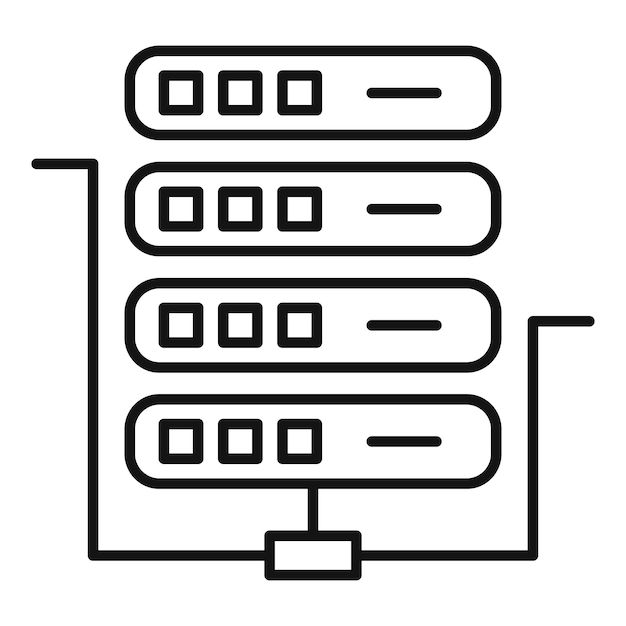 Icono de red de datos del servidor Icono de vector de red de datos del servidor de esquema para diseño web aislado sobre fondo blanco