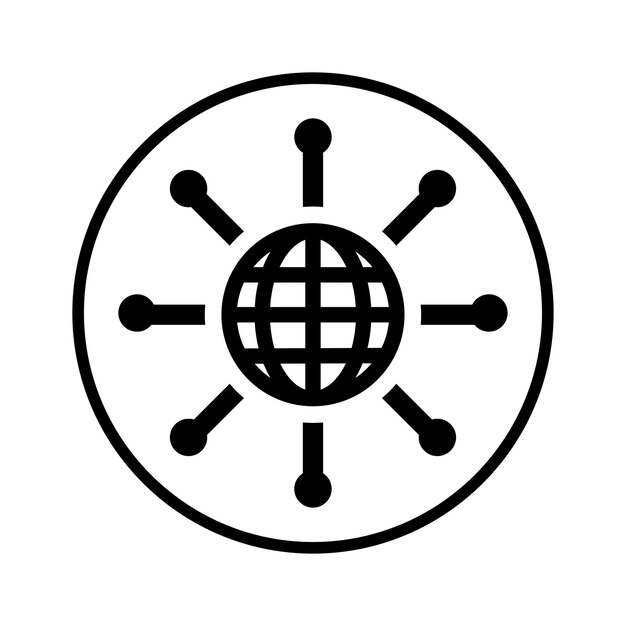 Icono de la red de distribución internacional de la red global Gráficos vectoriales en negro