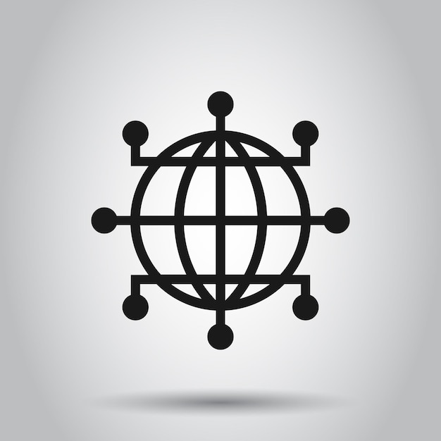 Icono de red global en estilo plano Ilustración de vector de mundo cibernético en concepto de negocio de fondo aislado Tierra