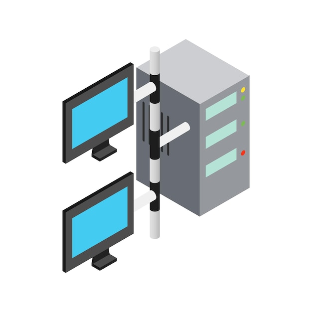 Icono de red informática en estilo isométrico 3d sobre un fondo blanco
