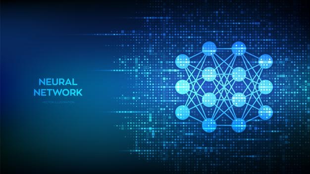 El icono de la red neuronal hecho con código binario IA Inteligencia Artificial Aprendizaje automático Big data