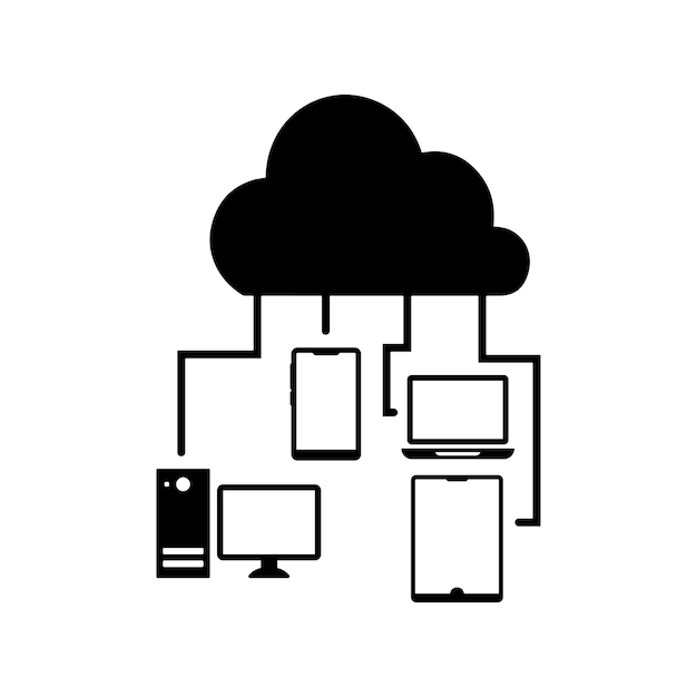 Ícono de red de nube conectada Gráficos vectoriales en negro