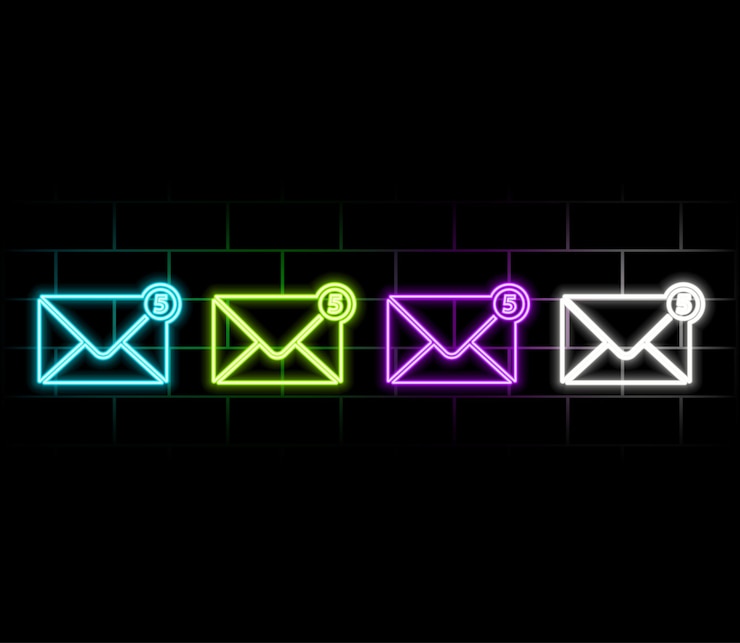 Vector ícono de redes sociales de correo electrónico en estilo neón rosa