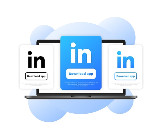 Icono de las redes sociales Linkedin Icono de la computadora portátil Icono de estilo plano Icono vectorial