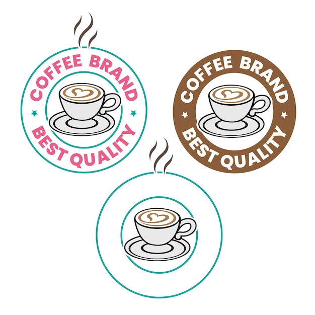 Icono redondo colorido de café y corazón con conjunto de texto 1