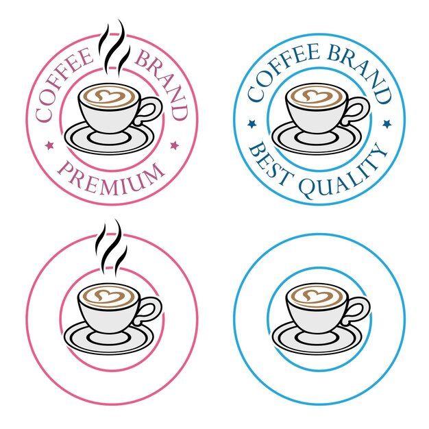 Icono redondo colorido de café y corazón con conjunto de texto 8