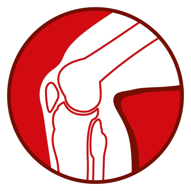 Icono redondo de dolor de rodilla Signo de artritis de la articulación de la pierna