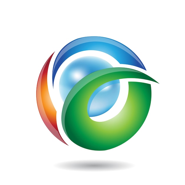 Icono redondo naranja, verde y azul para las letras AO o Q