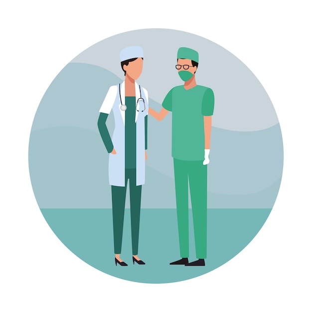 Icono redondo de trabajo en equipo médico