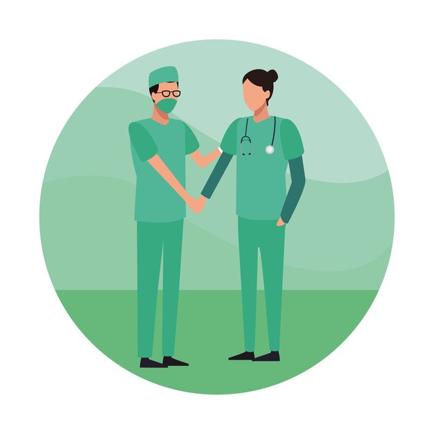 Icono redondo de trabajo en equipo médico