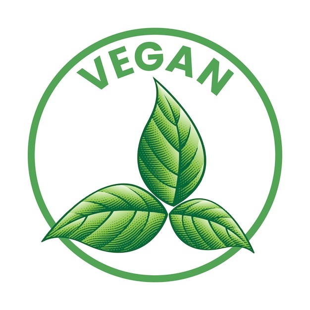 Icono redondo vegano con icono de hojas verdes 1