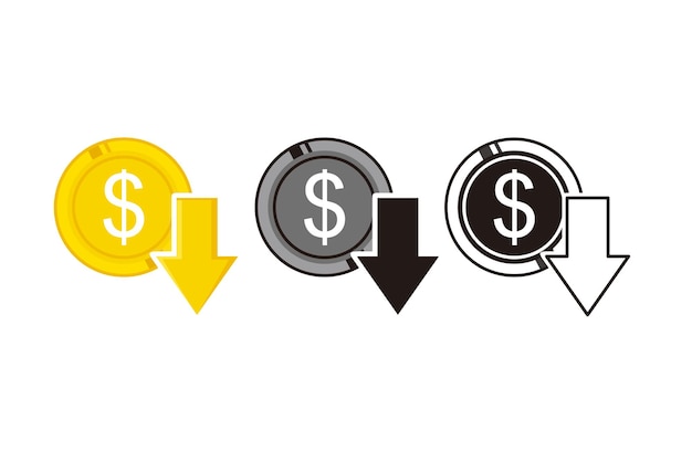 Icono de reducción de costos precio flecha inferior Vector icono de crisis de dinero de bajo costo
