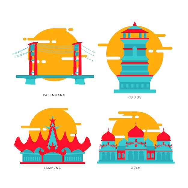 Vector Ícono de referencia de la ciudad de indonesia