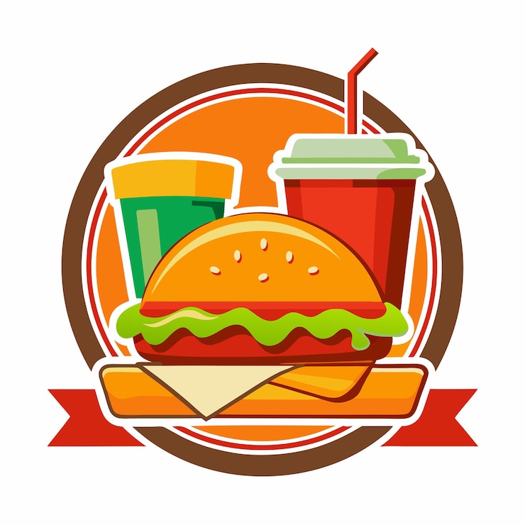 Vector icono con refresco y hielo ilustración vectorial de hamburguesa hamburger logotipo de comida rápida menú de cafetería y restaurante estilo de dibujos animados plano adecuado para página de aterrizaje web banner flyer sticker card fondo