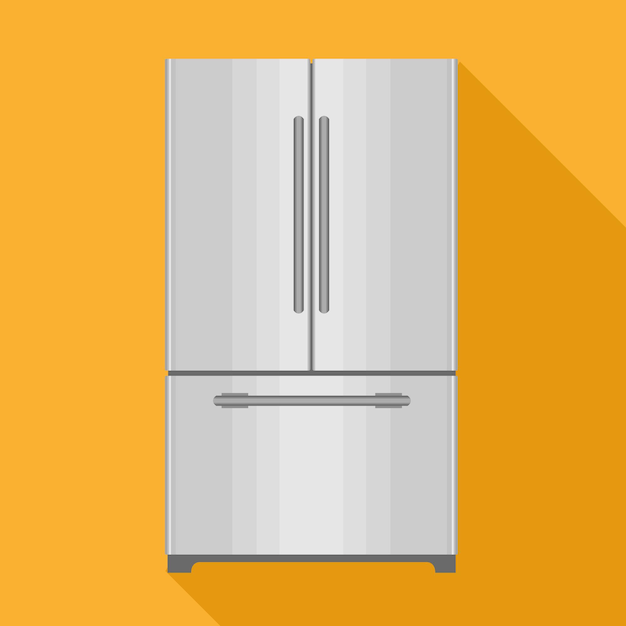 Icono de refrigerador de metal Ilustración plana del icono vectorial de refrigerador en metal para el diseño web