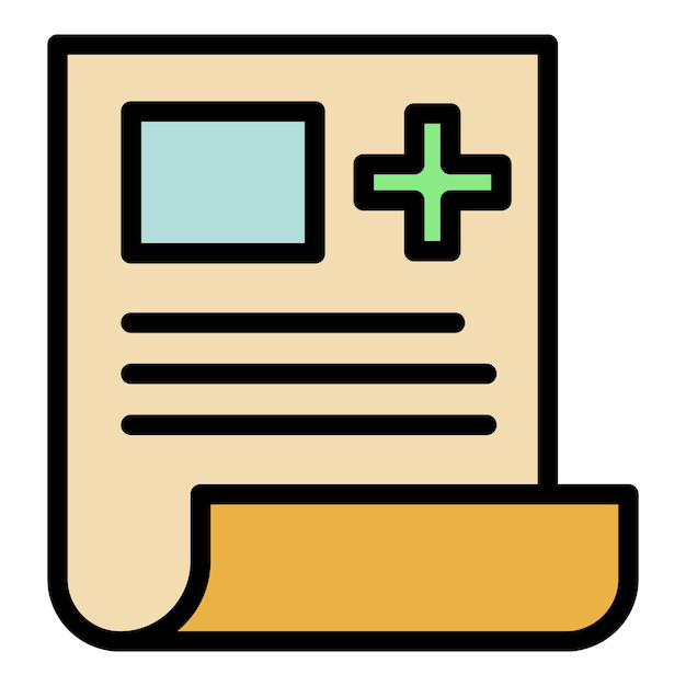 Icono de registro médico Contorno Icono de vector de registro médico color plano aislado