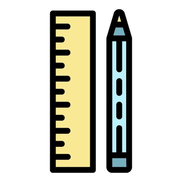 Icono de regla y lápiz Contorno de regla y lápiz vector icono color plano aislado