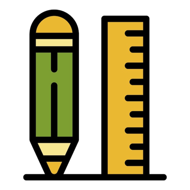 El icono de la regla de madera de lápiz Contorno del icono vectorial de la regla del lápiz de madera color plano aislado