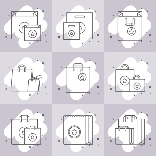 Icono relacionado con diferentes tipos de bolsas de compras.