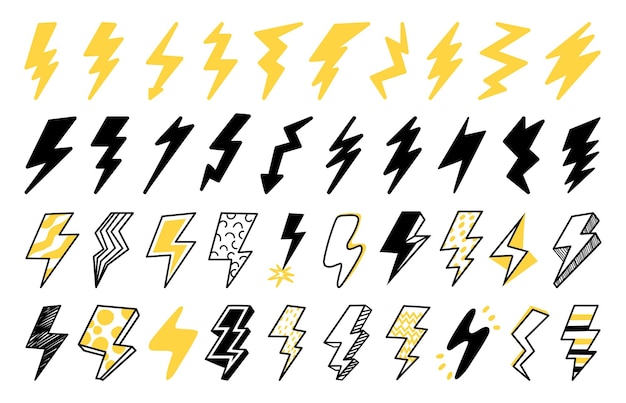 Icono de relámpago Huelga de flash energía eléctrica y logotipo de electricidad naturaleza rayo amarillo forma Vector aislado clipart símbolo de luz de trueno