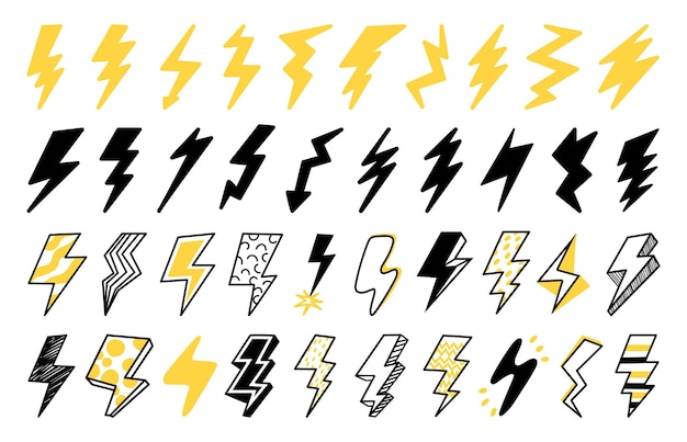 Vector icono de relámpago huelga de flash energía eléctrica y logotipo de electricidad naturaleza rayo amarillo forma vector aislado clipart símbolo de luz de trueno