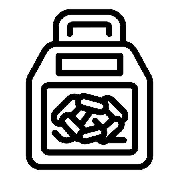 El icono de relleno higiénico del contorno del vector de la bolsa de relleno de la caja de arena