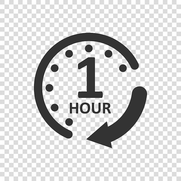 Icono de reloj de 1 hora en estilo plano Ilustración vectorial de cuenta atrás del temporizador en un fondo aislado Concepto de negocio de señales de medida de tiempo