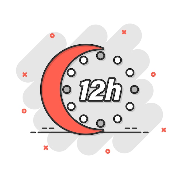 Icono de reloj de 12 horas en estilo cómic ilustración de vector de dibujos animados de cuenta