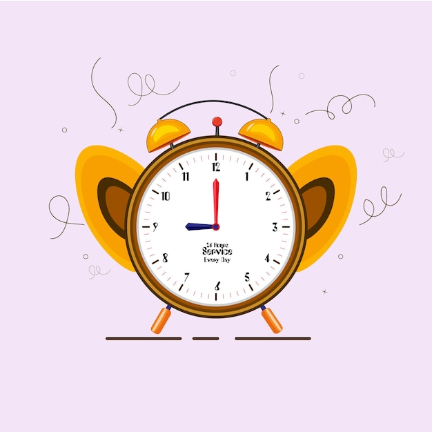 Icono de reloj de alarma. Reloj despertador retro Relojes amarillos aislados en blanco roto